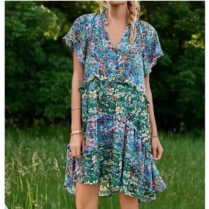 Anthropologie‎ Robin Mixed Floral Print Shift Dress Size Medium